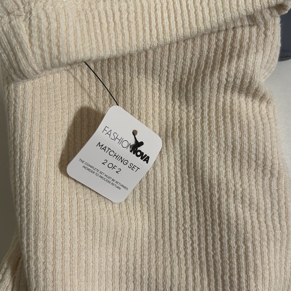 Cream, Ribbed, Two Piece Set - Picture 3 of 3